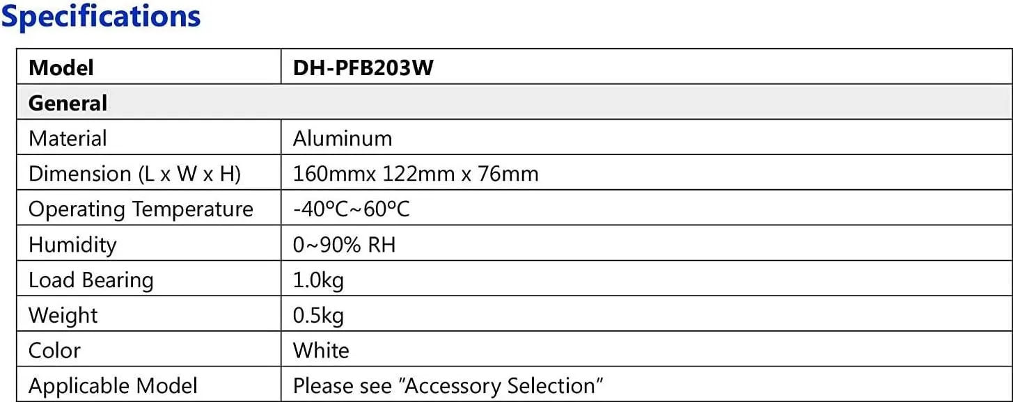 PFB203W Wall Mount Bracket Water-Proof Aluminum Alloy for Dahua Dome Camera IPC-HDW4433C-A IPC-HDW4431C-A, SD22204T-GN, IPC-HDBW4433R-ZS IPC-HDBW4433R-AS, HDBW4433R-S IPC-HDBW4431R-ZS IPC-HDBW4431R-AS