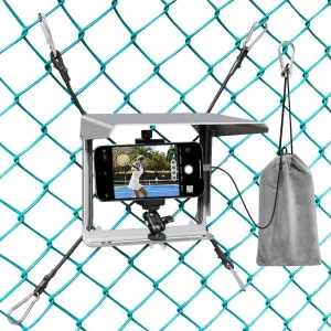 Phone Fence Mount with Shade, Fence Phones Holder for iPhone, Mevo Start, GoPro and Other Action Cameras, Perfect for Recording Baseball, Softball and Tennis Games (Silver with Bag)
