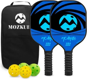 Pickleball Paddles Set of 2, Lightweight Polypropylene Honeycomb Core, Fiberglass Surface, Paddle Set with 2 Paddles 4 Balls 1 Carry Bag