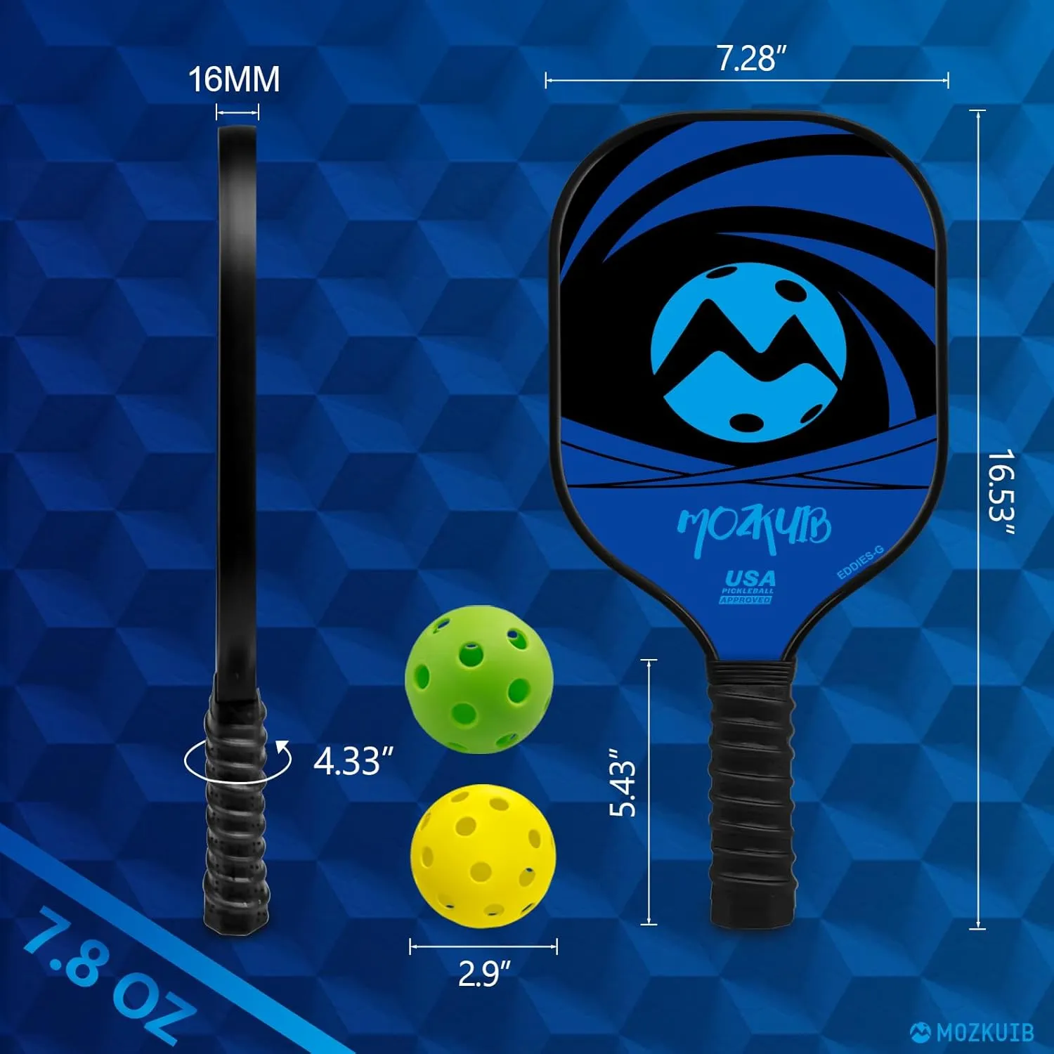Pickleball Paddles Set of 2, Lightweight Polypropylene Honeycomb Core, Fiberglass Surface, Paddle Set with 2 Paddles 4 Balls 1 Carry Bag