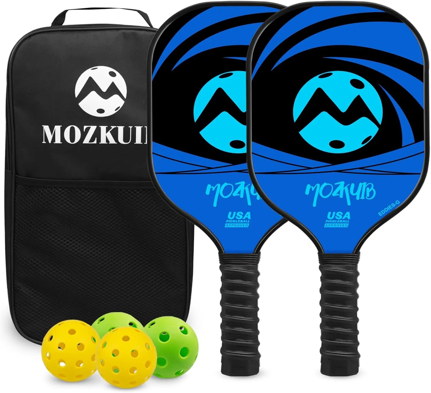 Pickleball Paddles Set of 2, Lightweight Polypropylene Honeycomb Core, Fiberglass Surface, Paddle Set with 2 Paddles 4 Balls 1 Carry Bag