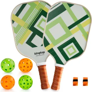 Pickleball Paddles Set of 2, Thicker 16MM Fiberglass Surface-Creates More Spin and Maximum Power-Largest Sweetspot, Lightweight Pickleball Racket with 4 Pickleballs and 1 Bag for All Skills