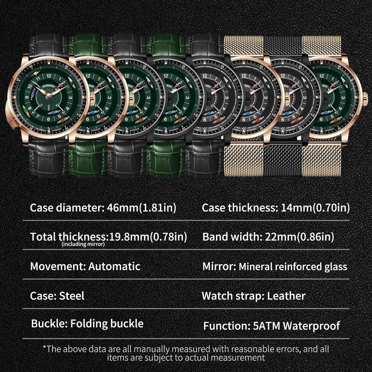 PINDU Automatic Watches for Men, NH35A Movement Design Button Control Rotating Horse Racing Game Watch with 7 Metal Horses, Mechanical Watch for Board Game Night