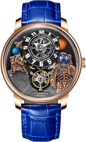 PINDU Space Station Automatic Watches for Men, Automatically 50M Waterproof Mens Unique Space Style, Astronaut Leather Watch Mechanical Watch