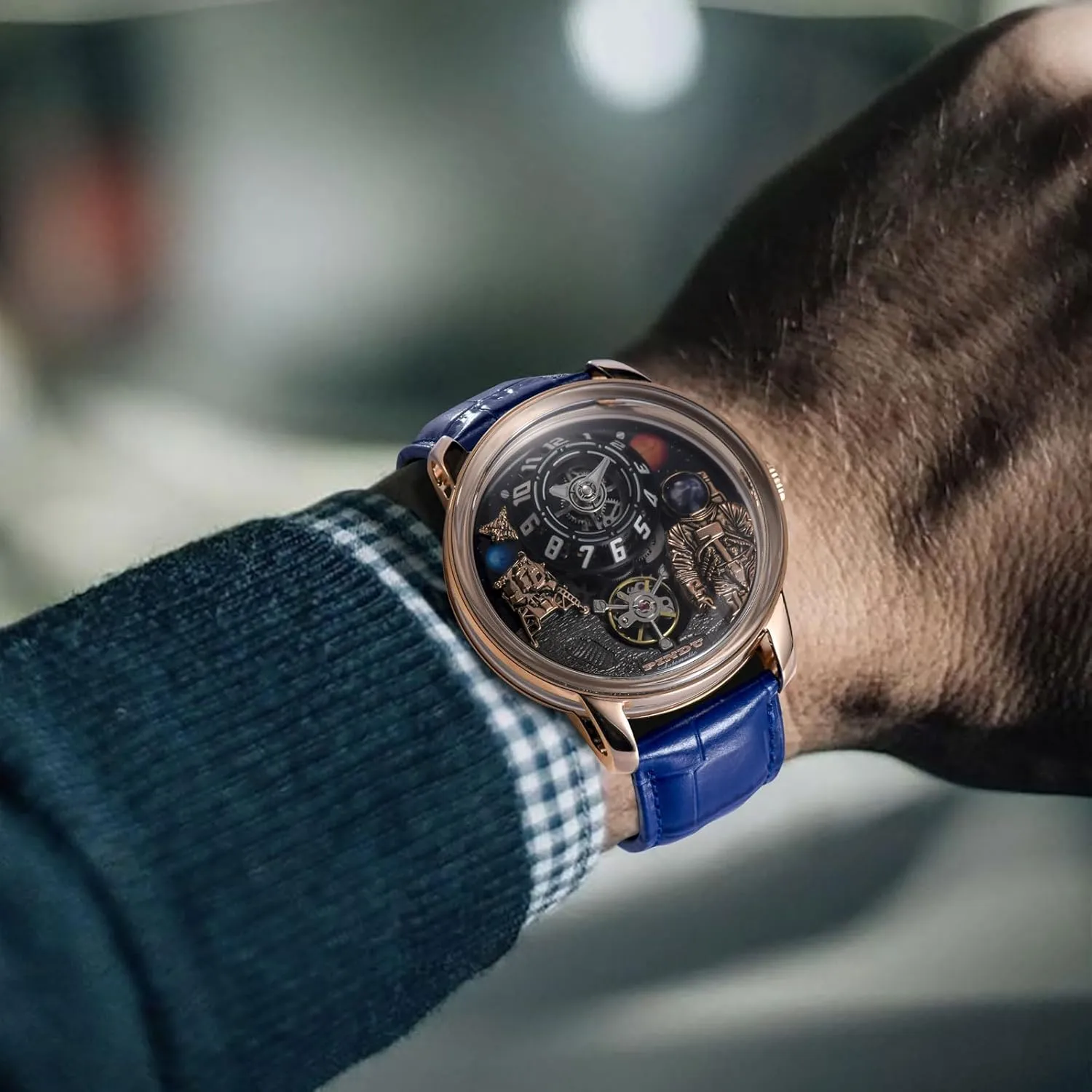 PINDU Space Station Automatic Watches for Men, Automatically 50M Waterproof Mens Unique Space Style, Astronaut Leather Watch Mechanical Watch