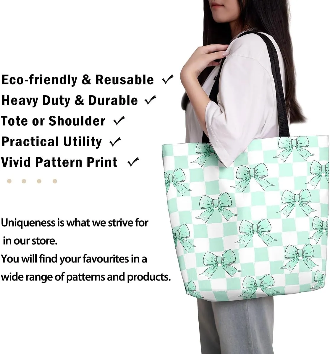 Pink Bowknot Canvas Tote Bag Kawaii Ribbon Bow Beach Bag,Sweet Girly Pink Bow Tie Shoulder Bag