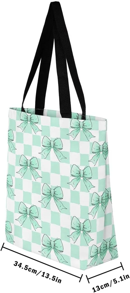 Pink Bowknot Canvas Tote Bag Kawaii Ribbon Bow Beach Bag,Sweet Girly Pink Bow Tie Shoulder Bag