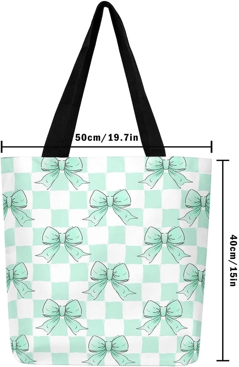 Pink Bowknot Canvas Tote Bag Kawaii Ribbon Bow Beach Bag,Sweet Girly Pink Bow Tie Shoulder Bag
