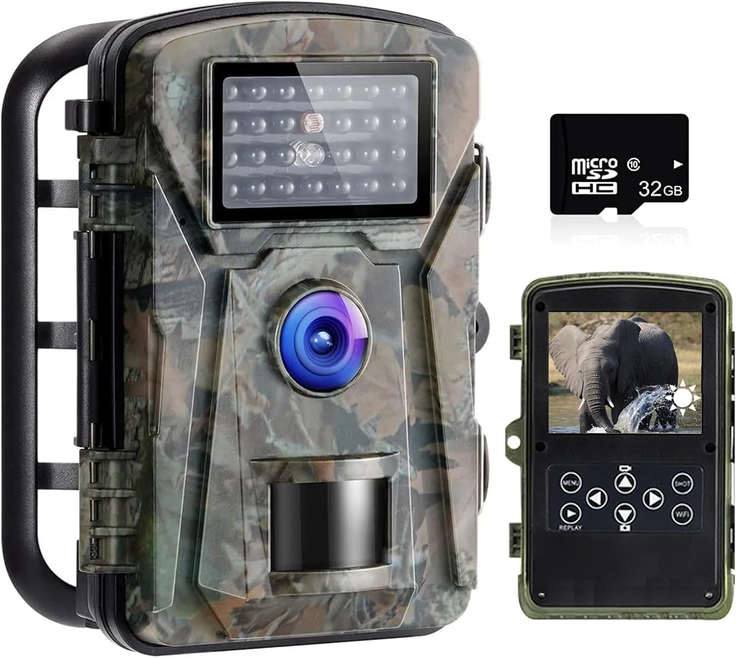 PINNKL Wildlife Camera with Night Vision Motion Activated, 24MP Video Trail Camera with 32GB SD Card, IP65 Waterproof, 940nm No Glow Night Vision, 2.4” LCD Screen, 0.3s Trigger Time and 120° Wide Len