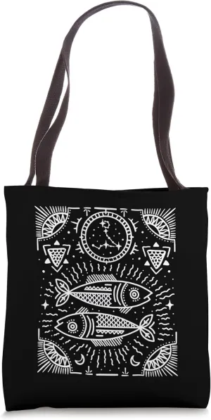 Pisces Zodiac Sign Hand-Drawn Tarot Art / Pisces Birthday Tote Bag