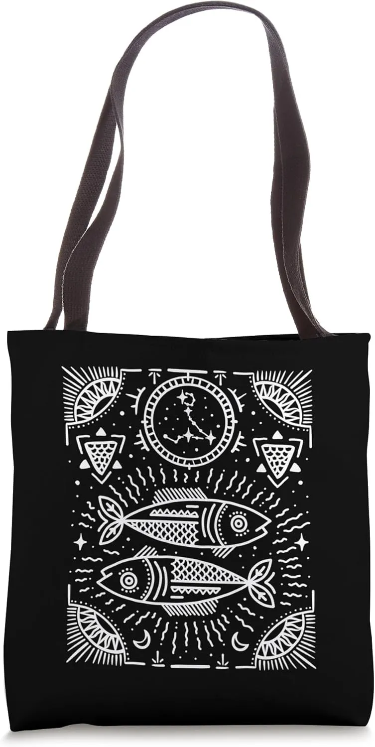 Pisces Zodiac Sign Hand-Drawn Tarot Art / Pisces Birthday Tote Bag