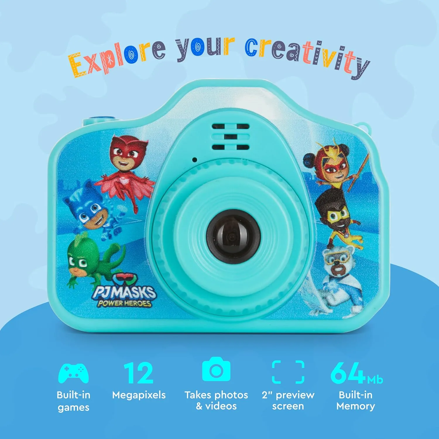 PJ Mask Kids Digital Camera - 2" Screen, Snap 12MP Pics, Records 1080p HD Videos, Built in Games, Durable Drop-Proof Case, USB Rechargeable