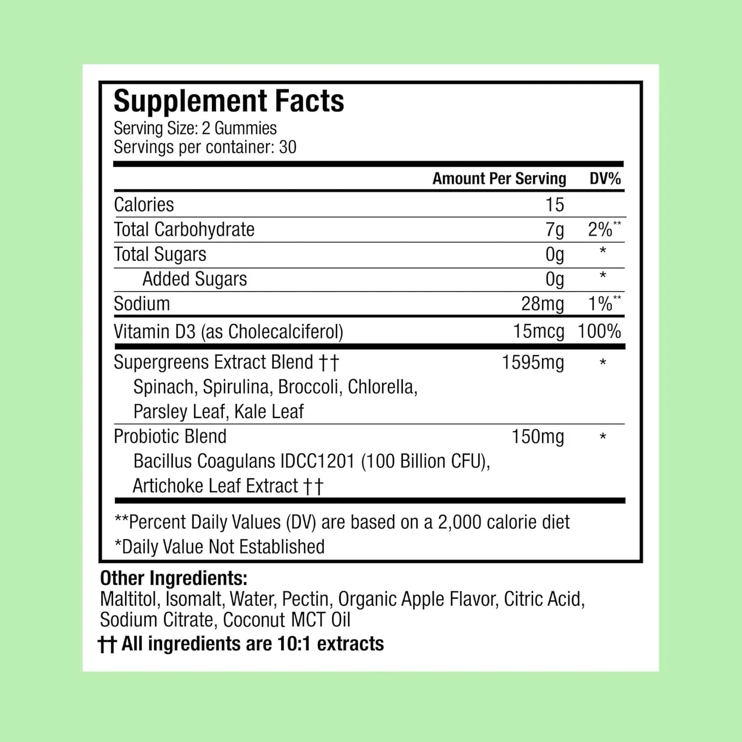 Plant People WonderGreens Veggie Gummies Super Greens with Probiotics Multivitamin Support Gummy for Wellbeing, Energy, Immune and Gut Health, Green Apple Flavor (60 Count)
