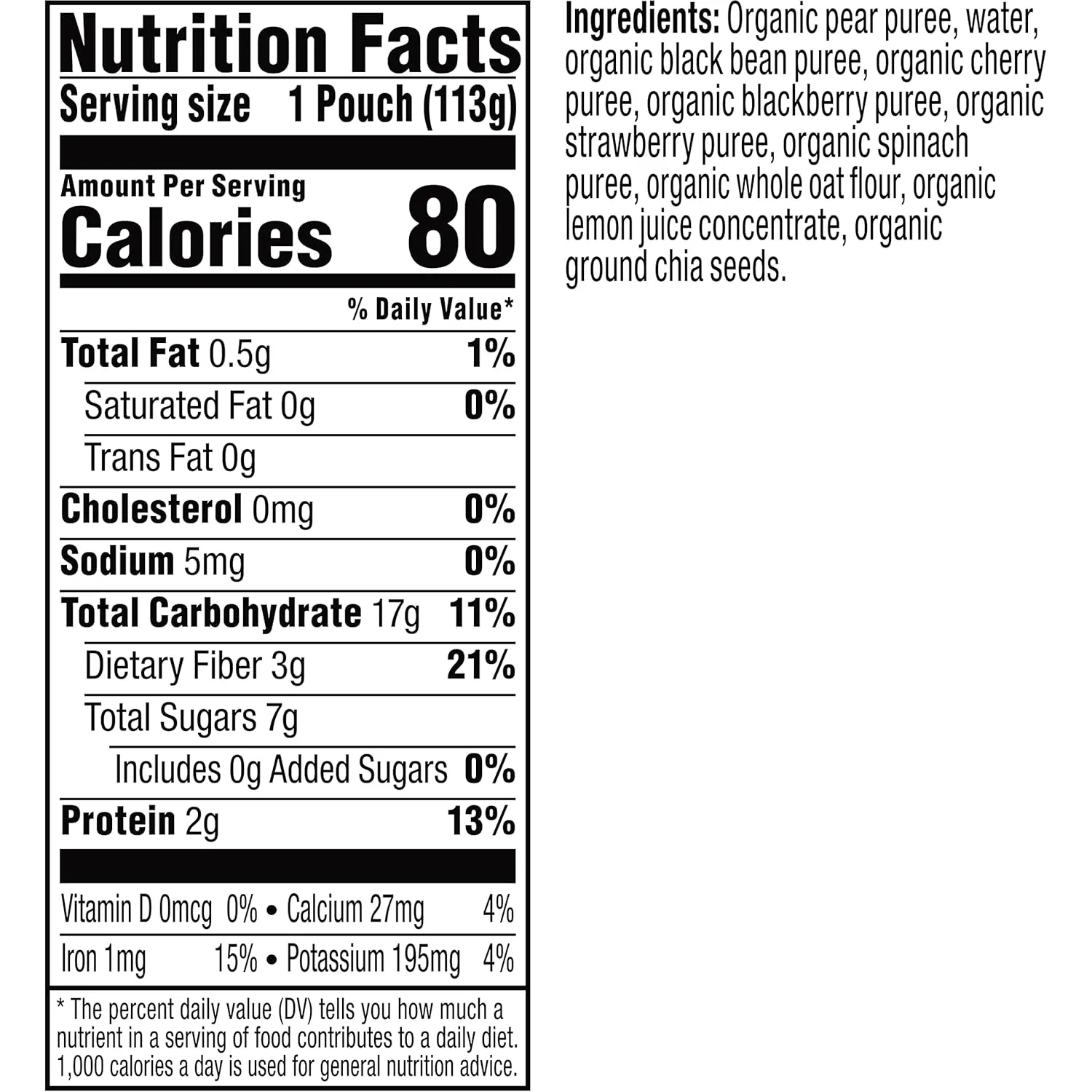 Plum Organics Mighty 4 Organic Toddler Food - Pear, Cherry, Blackberry, Strawberry, Black Bean, Spinach, and Oat - 4 oz Pouch (Pack of 12) - Organic Fruit and Vegetable Toddler Food Pouch