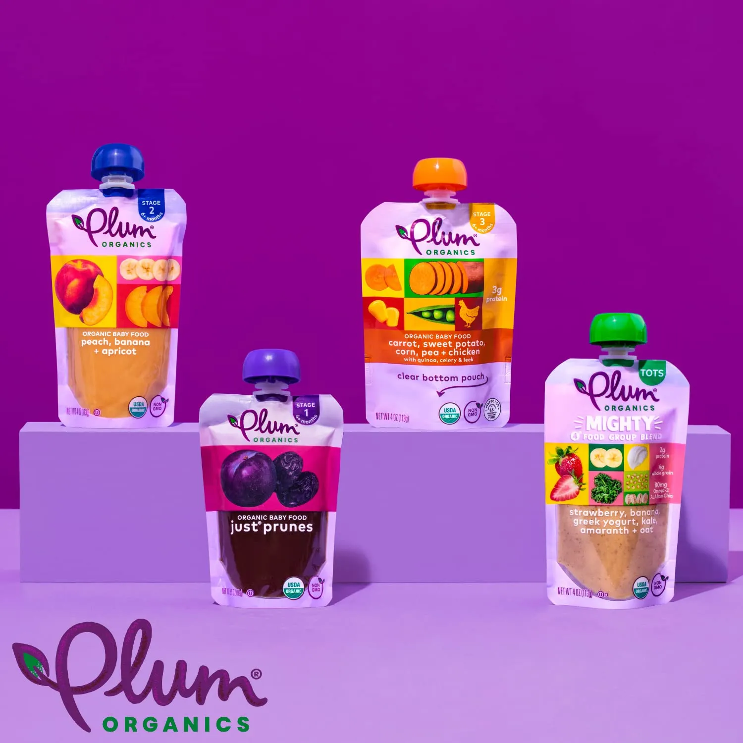 Plum Organics Mighty Builder Organic Toddler Food - Banana, White Bean, Strawberry, and Chia - 4 oz Pouch (Pack of 12) - Organic Fruit and Vegetable Toddler Food Pouch