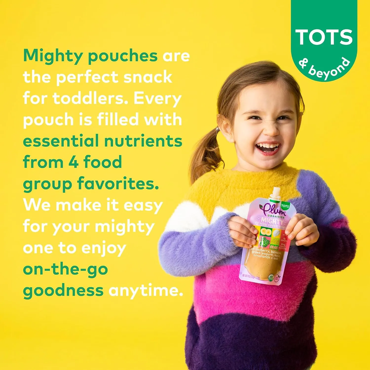Plum Organics Mighty Builder Organic Toddler Food - Banana, White Bean, Strawberry, and Chia - 4 oz Pouch (Pack of 12) - Organic Fruit and Vegetable Toddler Food Pouch