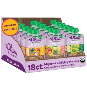 Plum Organics Stage 4 Variety Pack – Best-Selling Toddler Flavors – Organic Fruit & Veggie Toddler Food Pouches – 4 oz, 18 Pack (Amazon Exclusive)