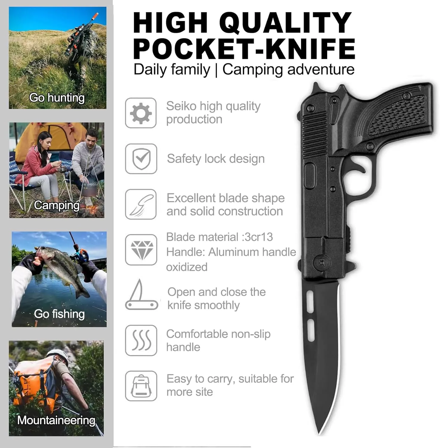 Pocket Knife,Folding Knife,Collectable Knife,Cool gadgets,Birthday Gifts for Men Women (Black)