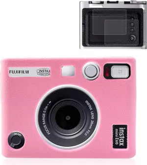 Pocoukate Protective Case for Instax Mini EVO, Soft Silicone Cover Bag with Screen Protector for Fujifilm Instax Mini EVO Instant Camera - Pink