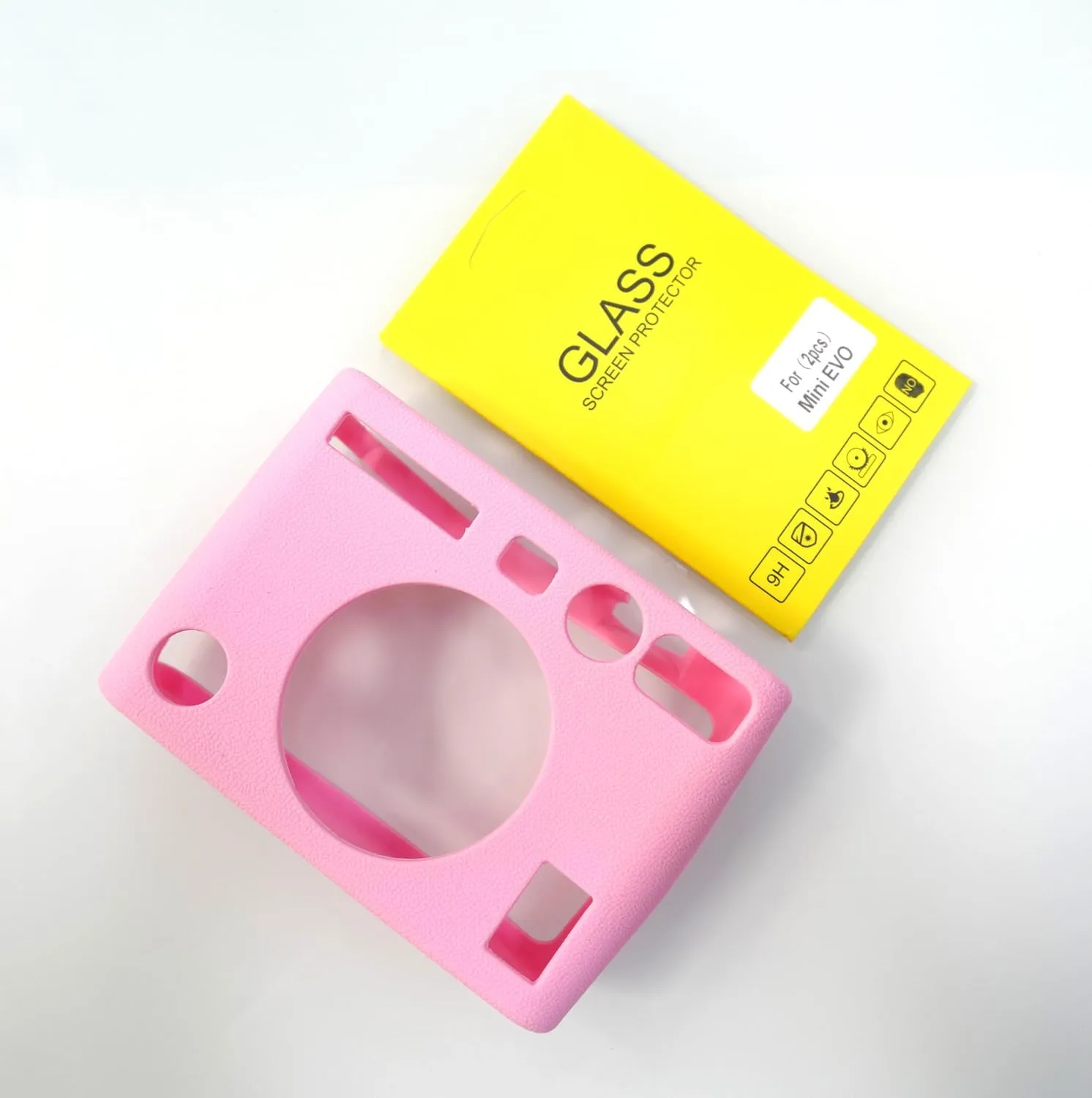 Pocoukate Protective Case for Instax Mini EVO, Soft Silicone Cover Bag with Screen Protector for Fujifilm Instax Mini EVO Instant Camera - Pink