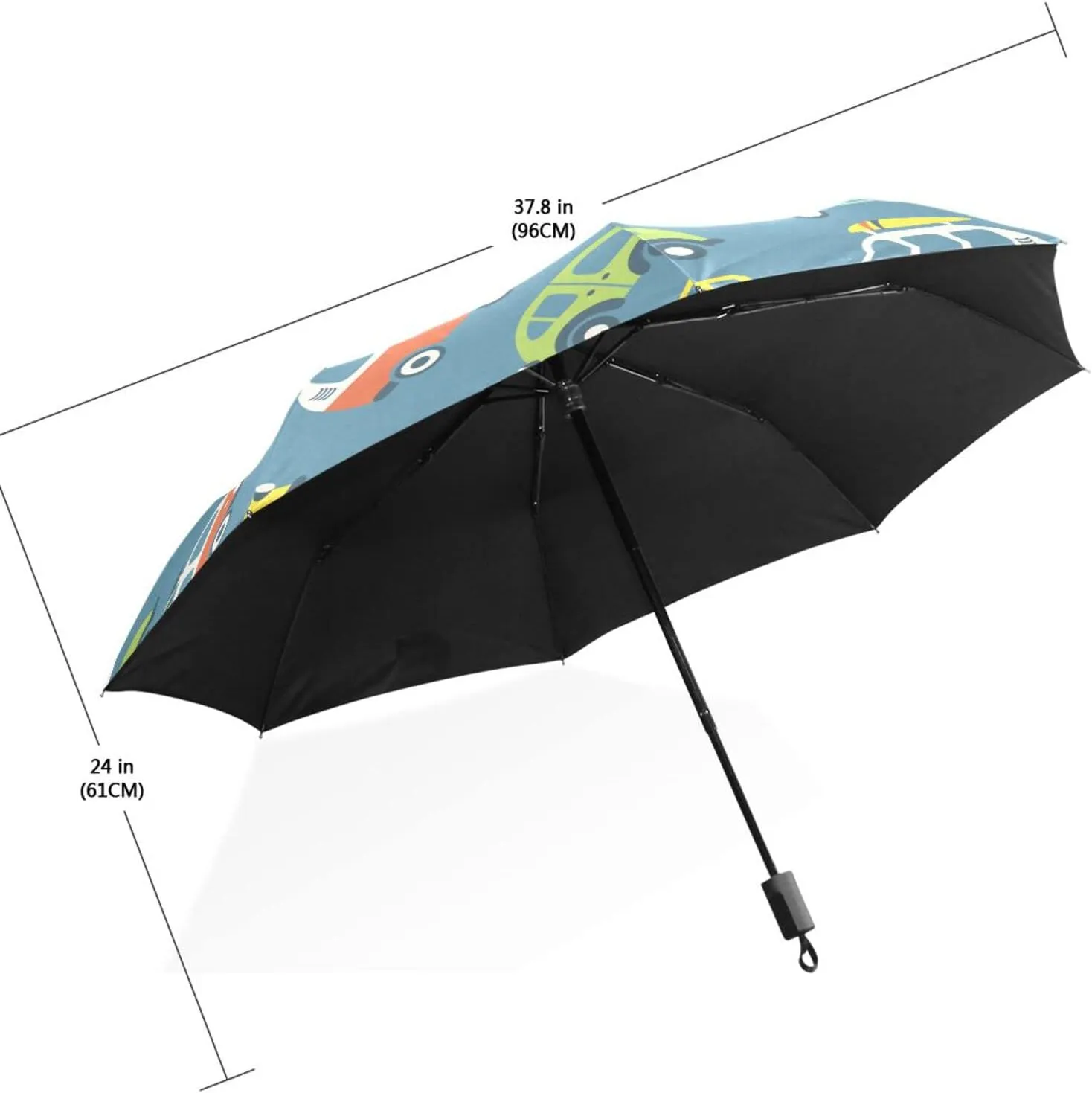 Poeticcity Travel Umbrella, Hand Open Close Windproof Waterproof Folding Umbrella, Black Tape Compact Canopy Strong Anti UV Ray Parasol