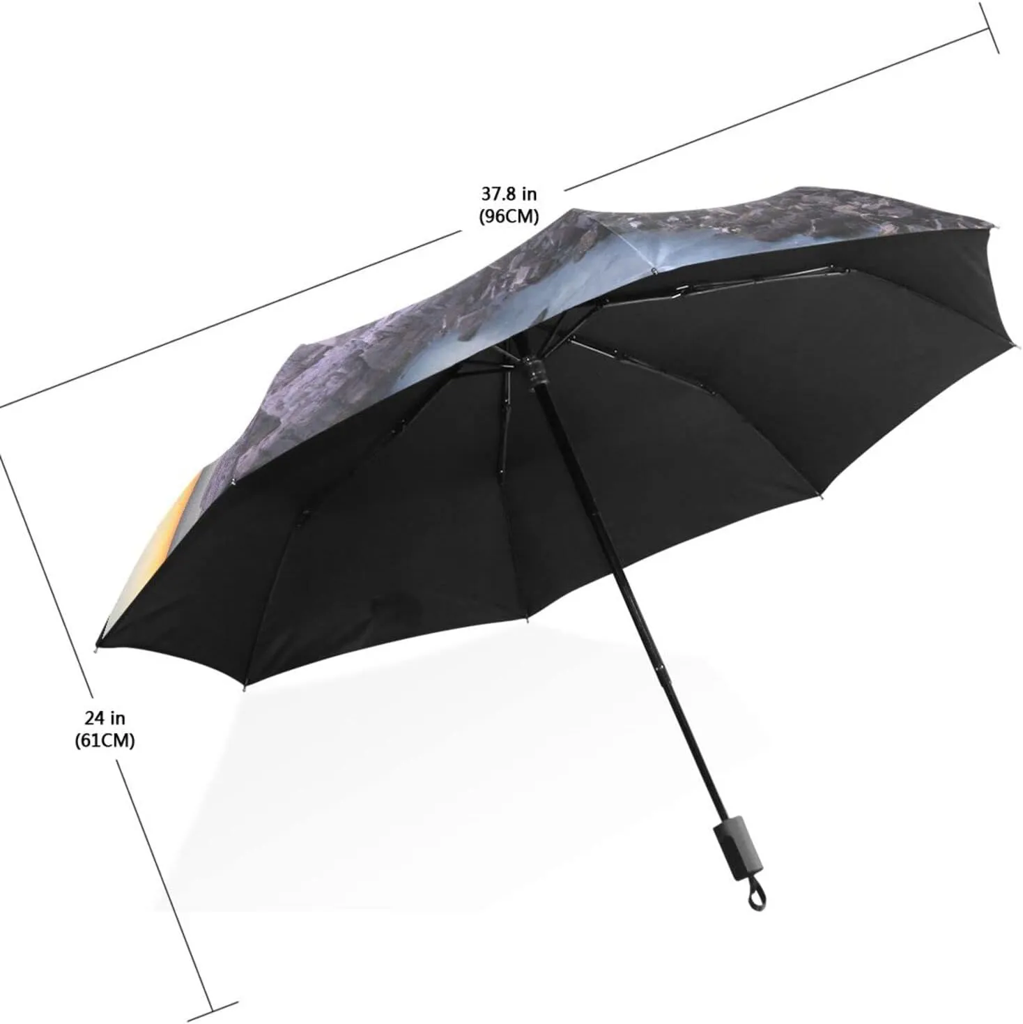 Poeticcity Travel Umbrella, Hand Open Close Windproof Waterproof Folding Umbrella, Black Tape Compact Canopy Strong Anti UV Ray Parasol