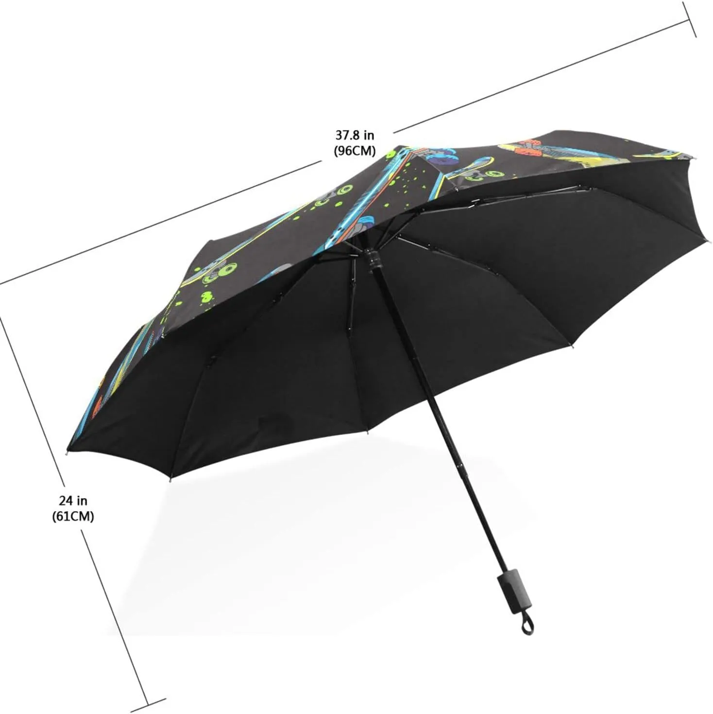 Poeticcity Travel Umbrella, Hand Open Close Windproof Waterproof Folding Umbrella, Black Tape Compact Canopy Strong Anti UV Ray Parasol