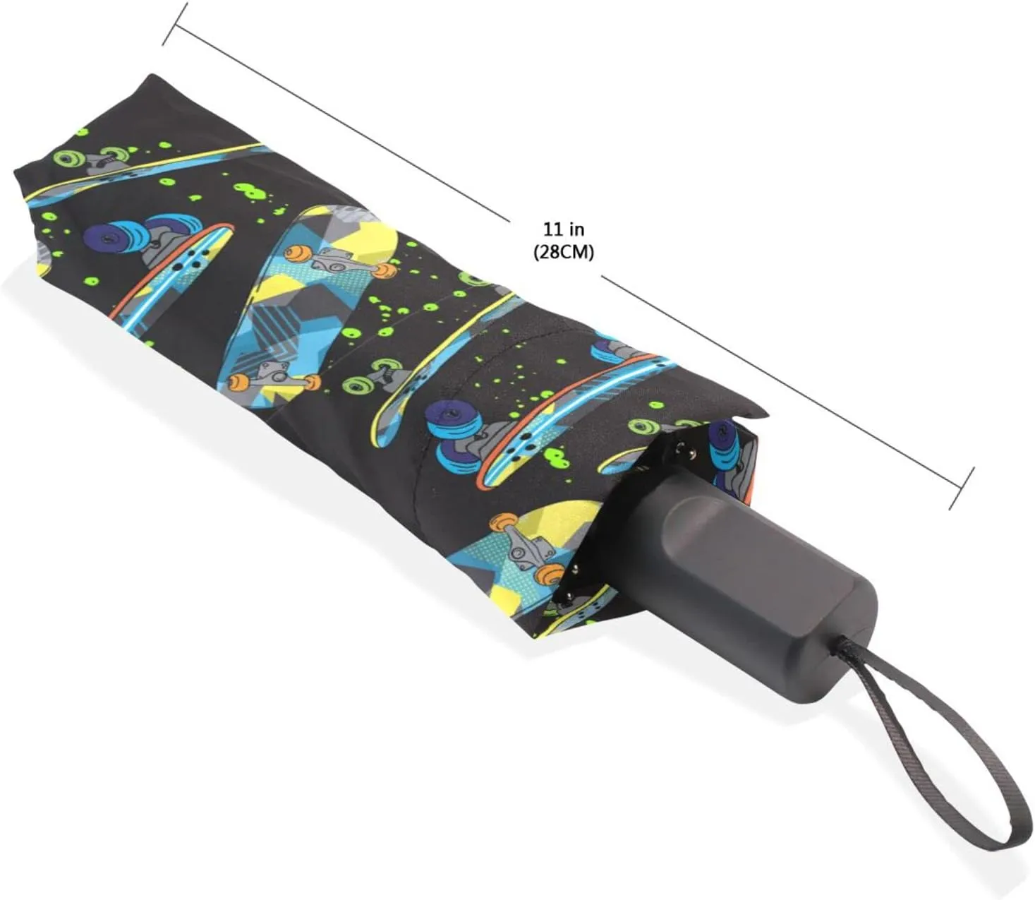 Poeticcity Travel Umbrella, Hand Open Close Windproof Waterproof Folding Umbrella, Black Tape Compact Canopy Strong Anti UV Ray Parasol