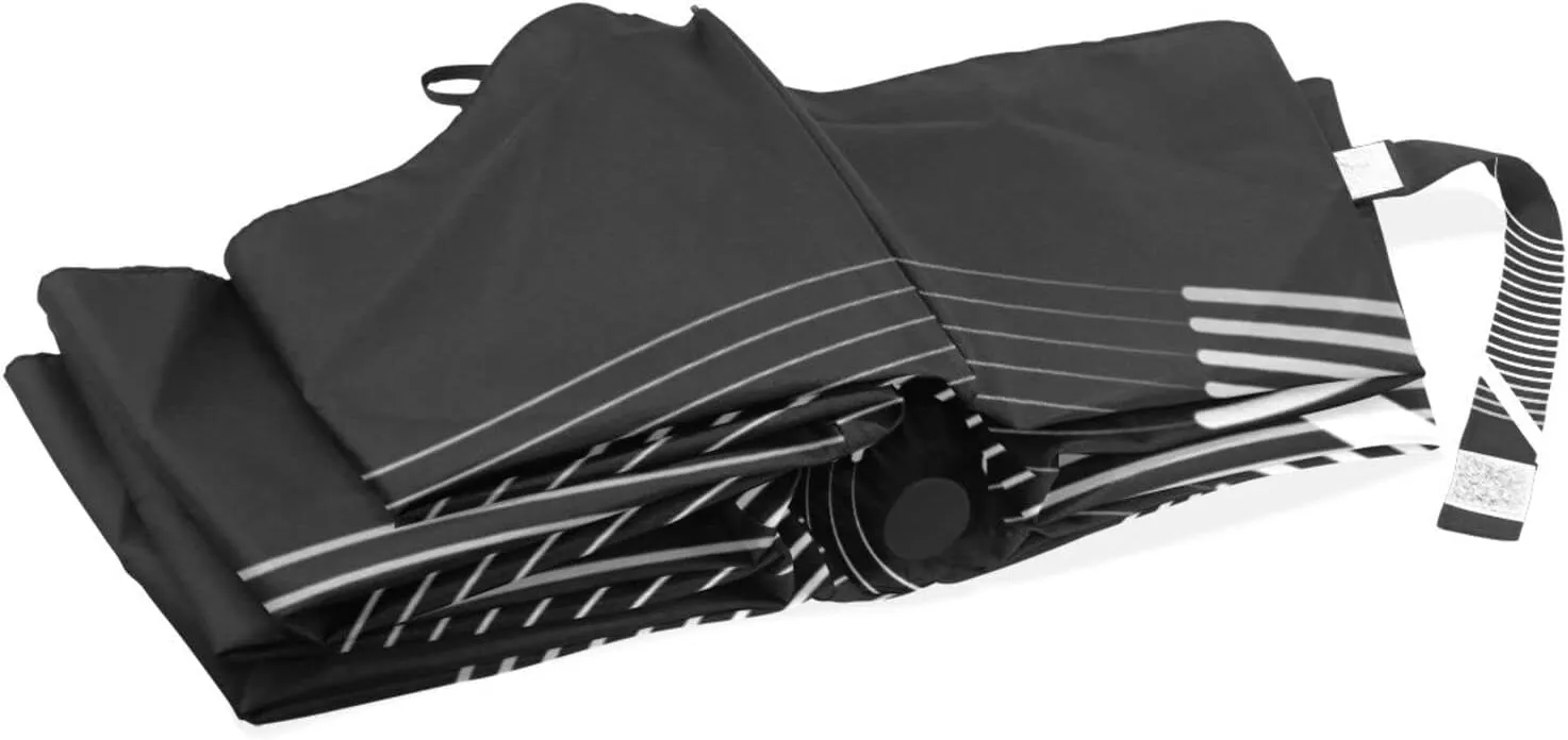 Poeticcity Travel Umbrella, Hand Open Close Windproof Waterproof Folding Umbrella, Black Tape Compact Canopy Strong Anti UV Ray Parasol