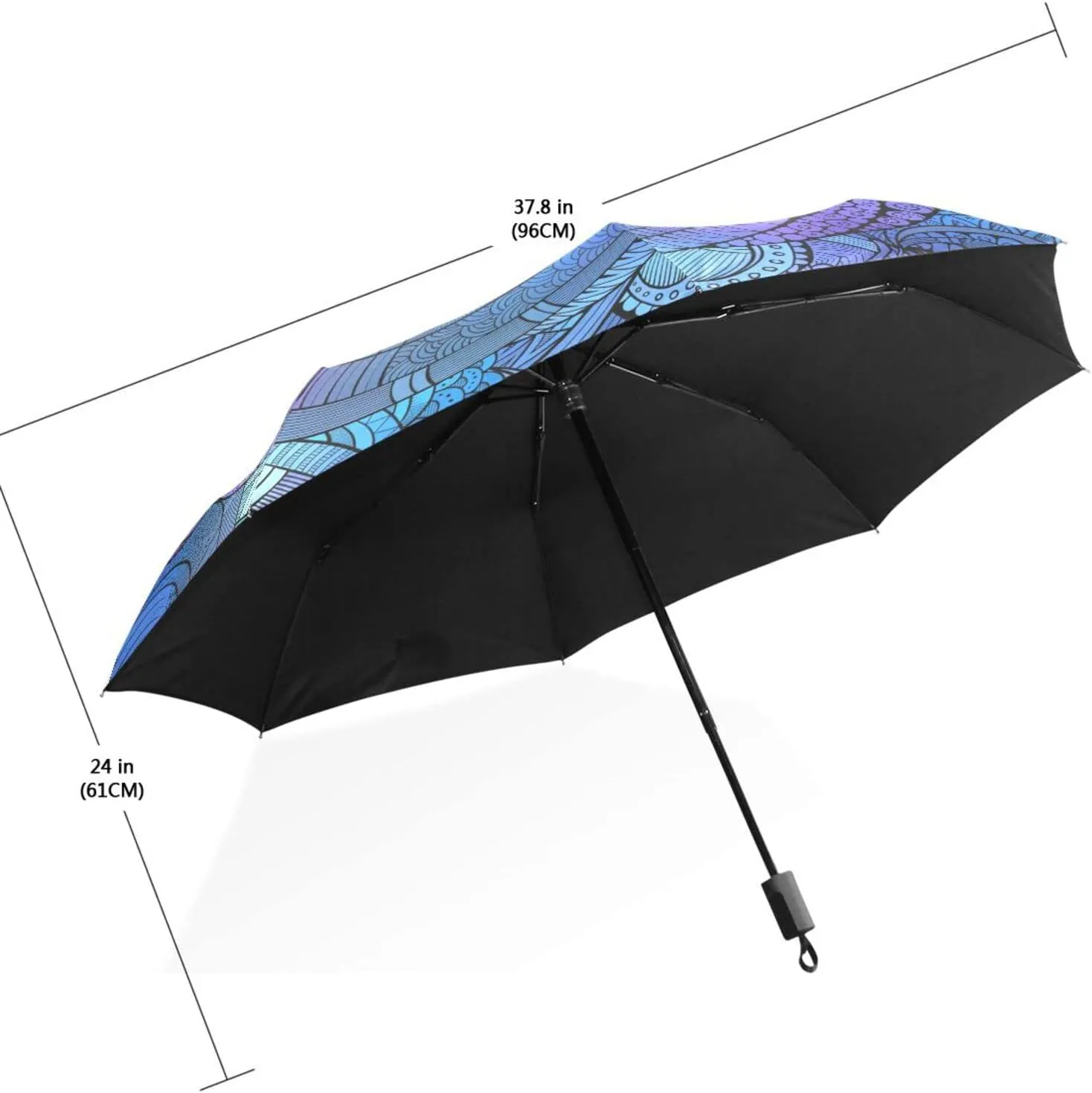 Poeticcity Travel Umbrella, Hand Open Close Windproof Waterproof Folding Umbrella, Black Tape Compact Canopy Strong Anti UV Ray Parasol