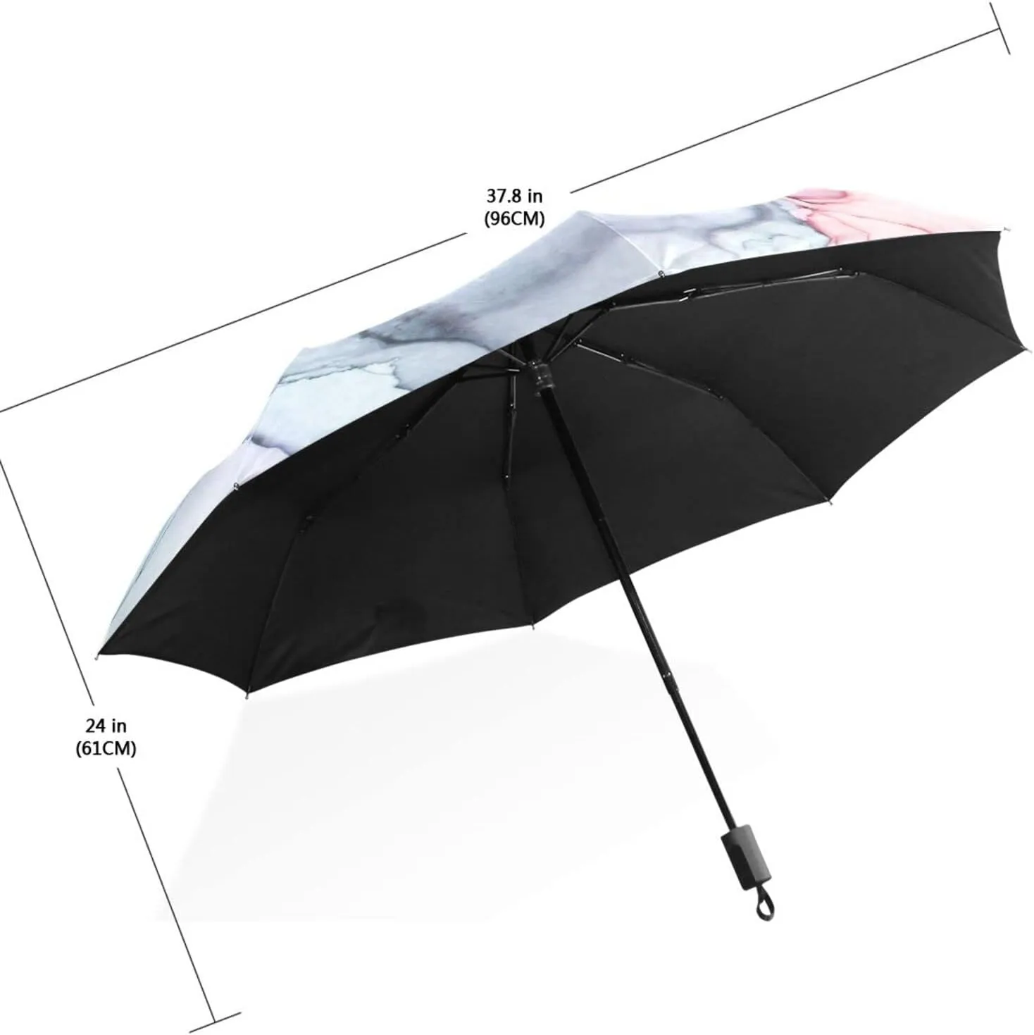 Poeticcity Travel Umbrella, Hand Open Close Windproof Waterproof Folding Umbrella, Black Tape Compact Canopy Strong Anti UV Ray Parasol
