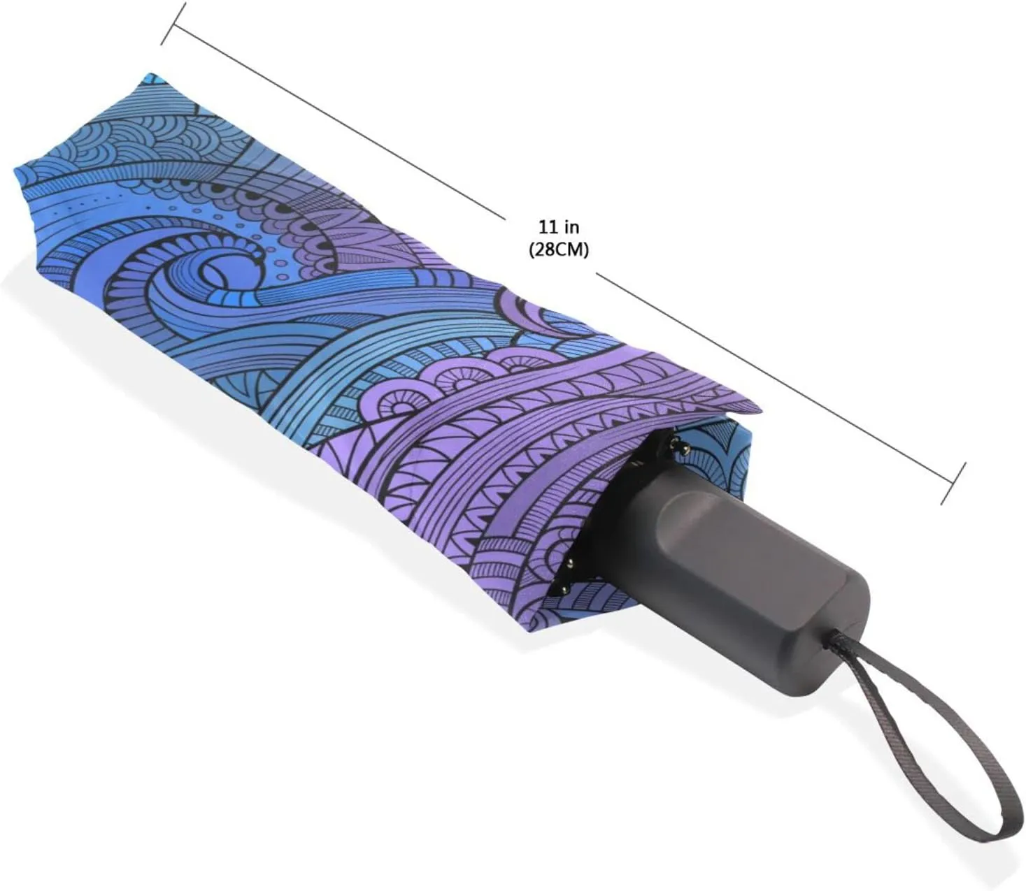 Poeticcity Travel Umbrella, Hand Open Close Windproof Waterproof Folding Umbrella, Black Tape Compact Canopy Strong Anti UV Ray Parasol