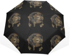Poeticcity Travel Umbrella, Hand Open Close Windproof Waterproof Folding Umbrella, Black Tape Compact Canopy Strong Anti UV Ray Parasol