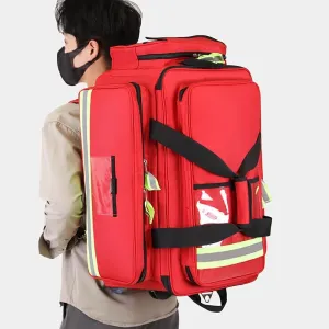 Portable First Aid Kit Bag, Large Capacity Outdoor Emergency Medical Duffle Bag, with Multiple Pockets and Compartments, with Reflective and Wheels, for Community Nursing Paramedics Doctors(Red)