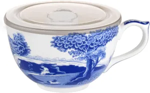 Portmeirion Blue Italian Jumbo Cup with Lid | 20 Oz Coffee Mug | Travel Cup for Cereal, Noodles, and Soup | Made from Fine Porcelain | Microwave and Dishwasher Safe