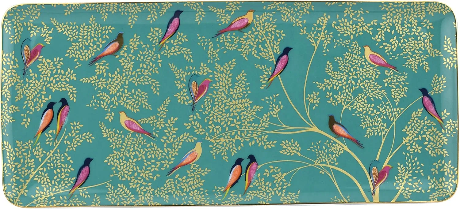 Portmeirion Sara Miller London Chelsea Sandwich Tray | 14 Inch Serving Tray for Appetizers and Snacks | Made of Fine China with Gold Detail | Handwash Only