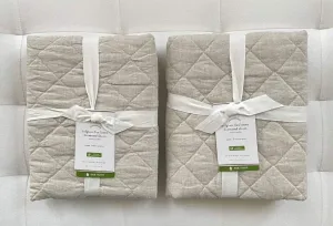 Pottery Barn Belgian Flax Linen Diamond Quilted Euro Shams ~Set of Two~Flax