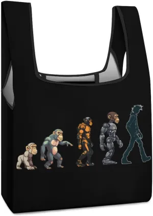 Prehistoric Ape Robot to Man Evolution Reusable Grocery Bags Foldable Shopping Bags Tote Bag Purse Bag Storage Pouch