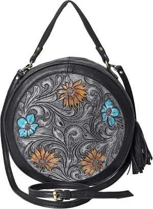 Premium Handtooled Leather Round Western Crossbody Bag Purses For Women
