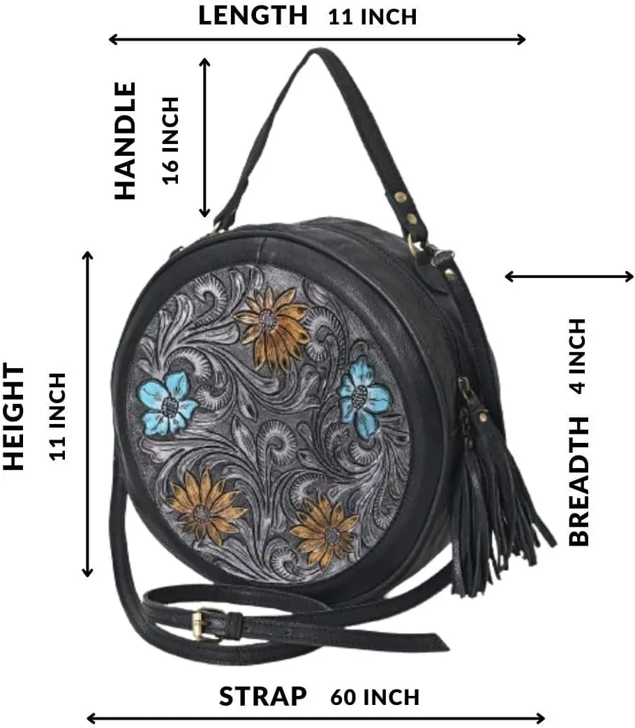 Premium Handtooled Leather Round Western Crossbody Bag Purses For Women