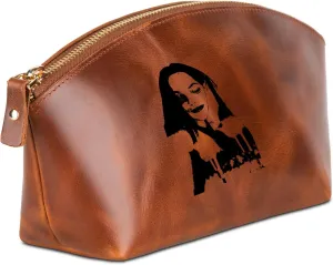 Premium Personalized Genuine Leather Cosmetic Makeup Bag - Wedding Gift for Bridesmaid, Travel Organizer Clutch for Women with Zipper Pouch for Toiletry Essentials (Avanza Rustic)