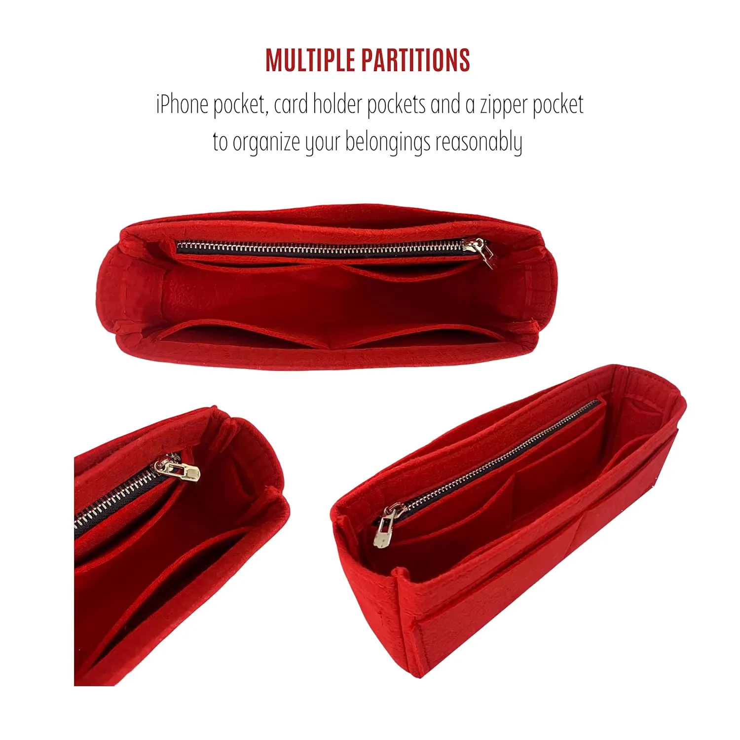 Premium Purse Organizer fits Lou Camera Bag Organizer Insert, Mini Lou Camera Bag Insert, Handmade 2mm Premium Felt Snug Sturdy Insert with Gold Zipper (For Camera Bag, Black)