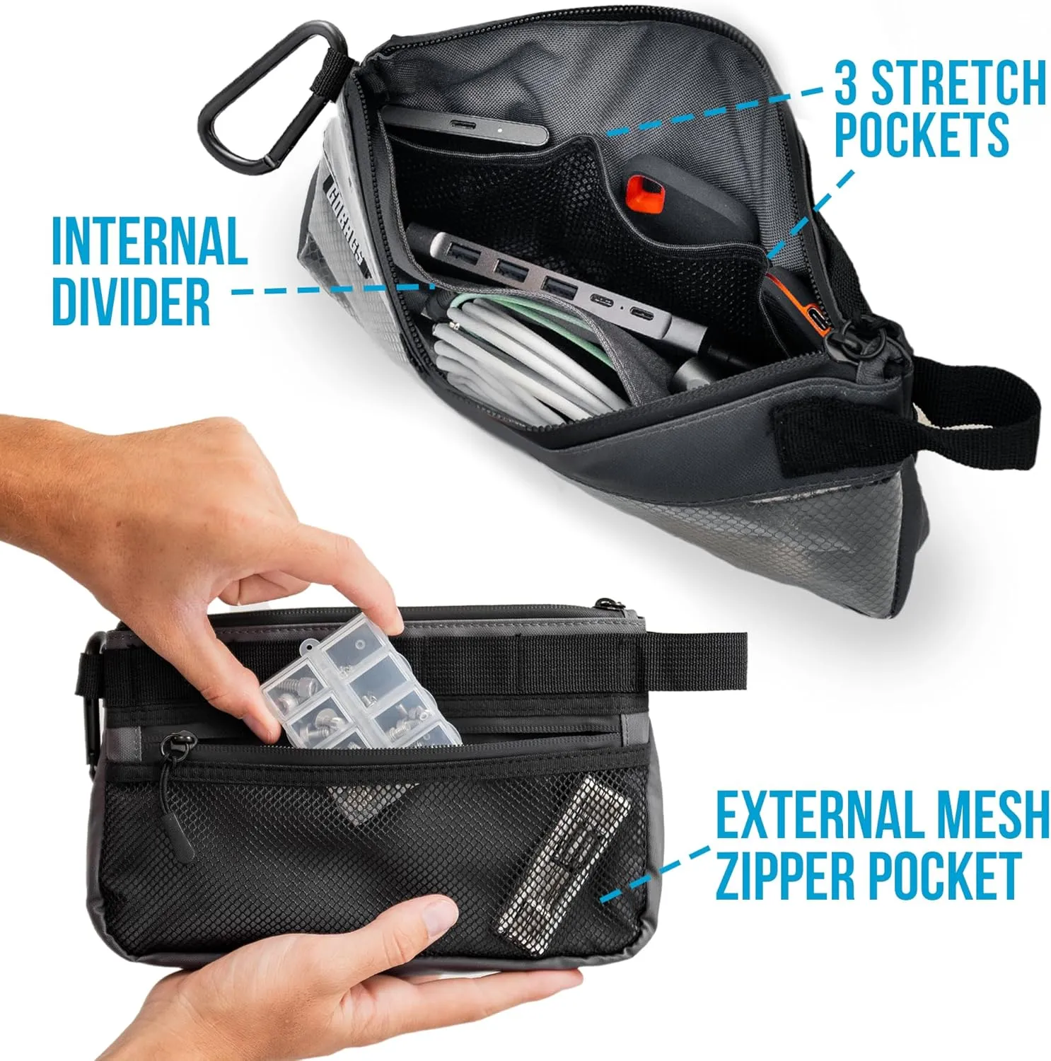 Production Zipper Bags - Electronics & Camera Accessories Bag - Cable organizer, Gear Accessory Pouch, Travel Camera Essentials (Small, Gray)