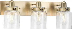 Progress Lighting P300047-163 Calhoun Collection Clear Glass Farmhouse Bath Vanity Light, 3-Light, Vintage Brass