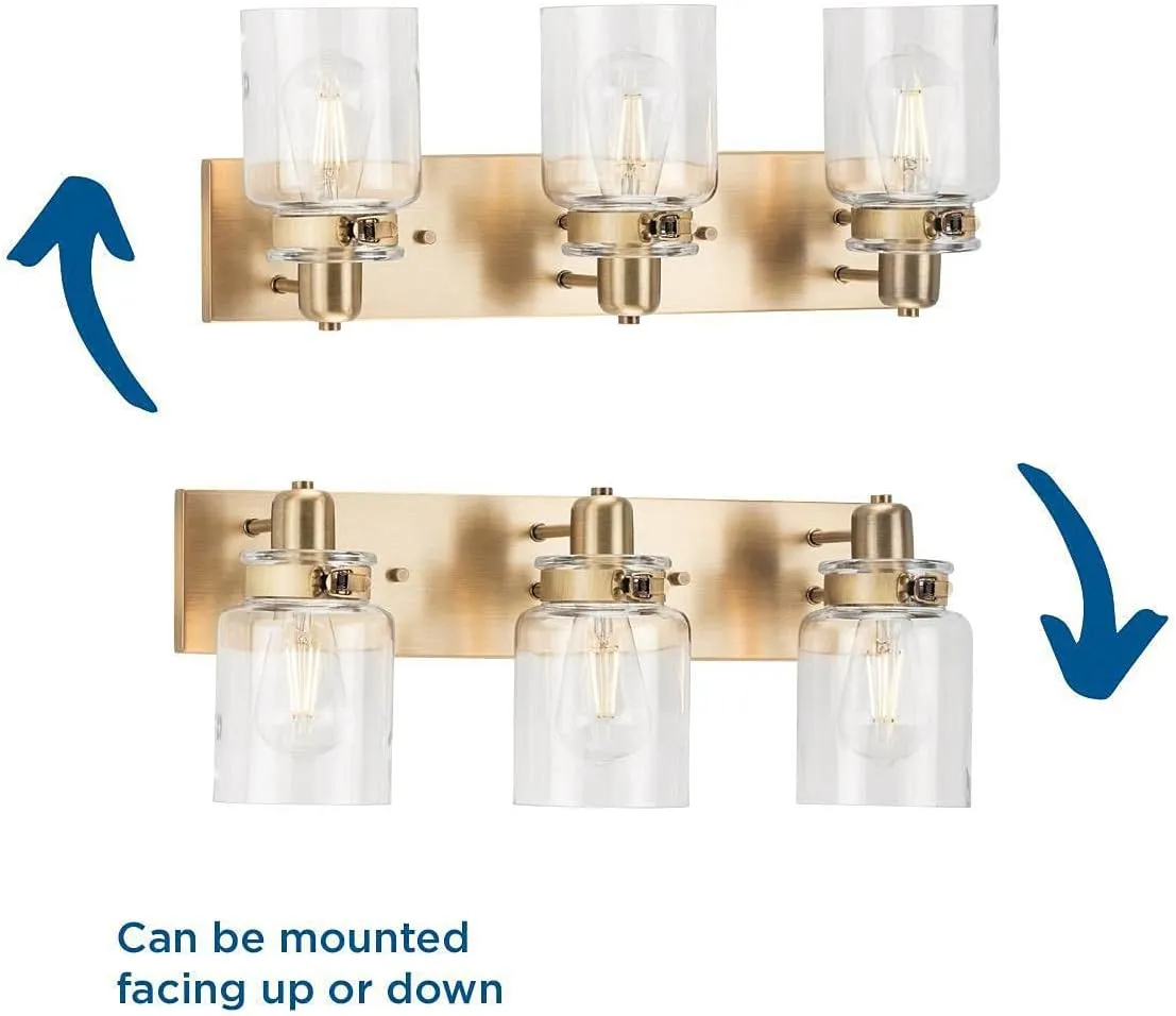 Progress Lighting P300047-163 Calhoun Collection Clear Glass Farmhouse Bath Vanity Light, 3-Light, Vintage Brass