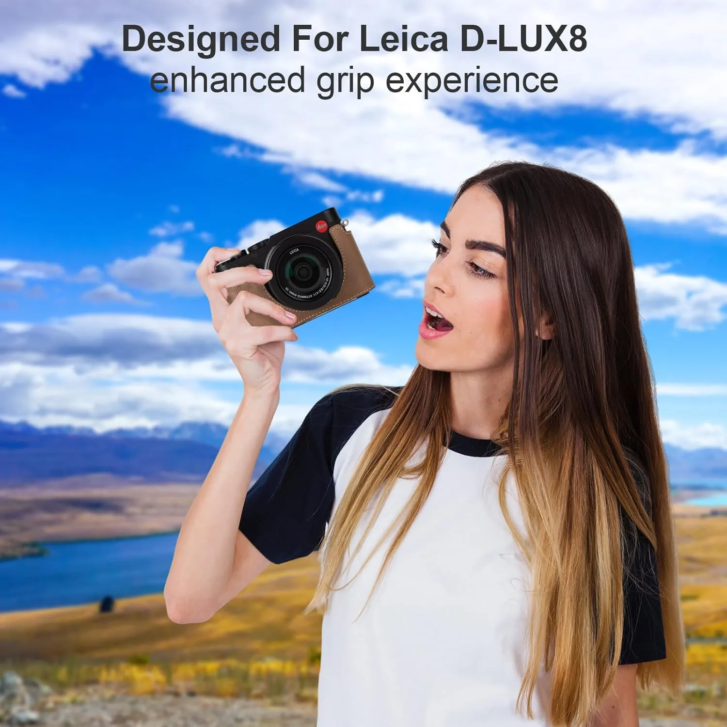 Protective Camera Case Kit for Leica D-LUX8 Camera,For Leica DLUX8 Half Case D-LUX 8 Camera Cover With Front Lens Cap With Shoulder Strap-CHOC