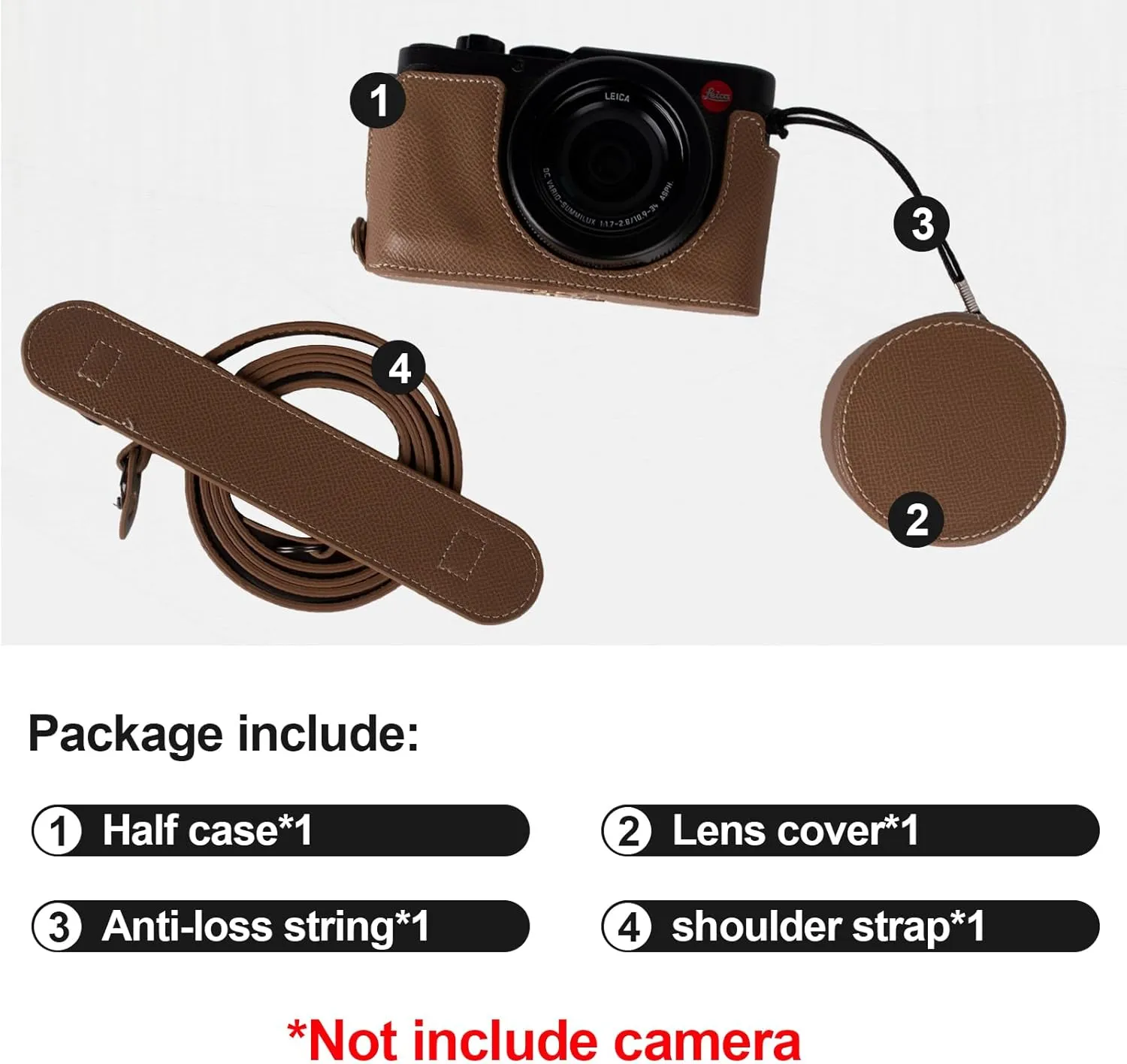Protective Camera Case Kit for Leica D-LUX8 Camera,For Leica DLUX8 Half Case D-LUX 8 Camera Cover With Front Lens Cap With Shoulder Strap-CHOC