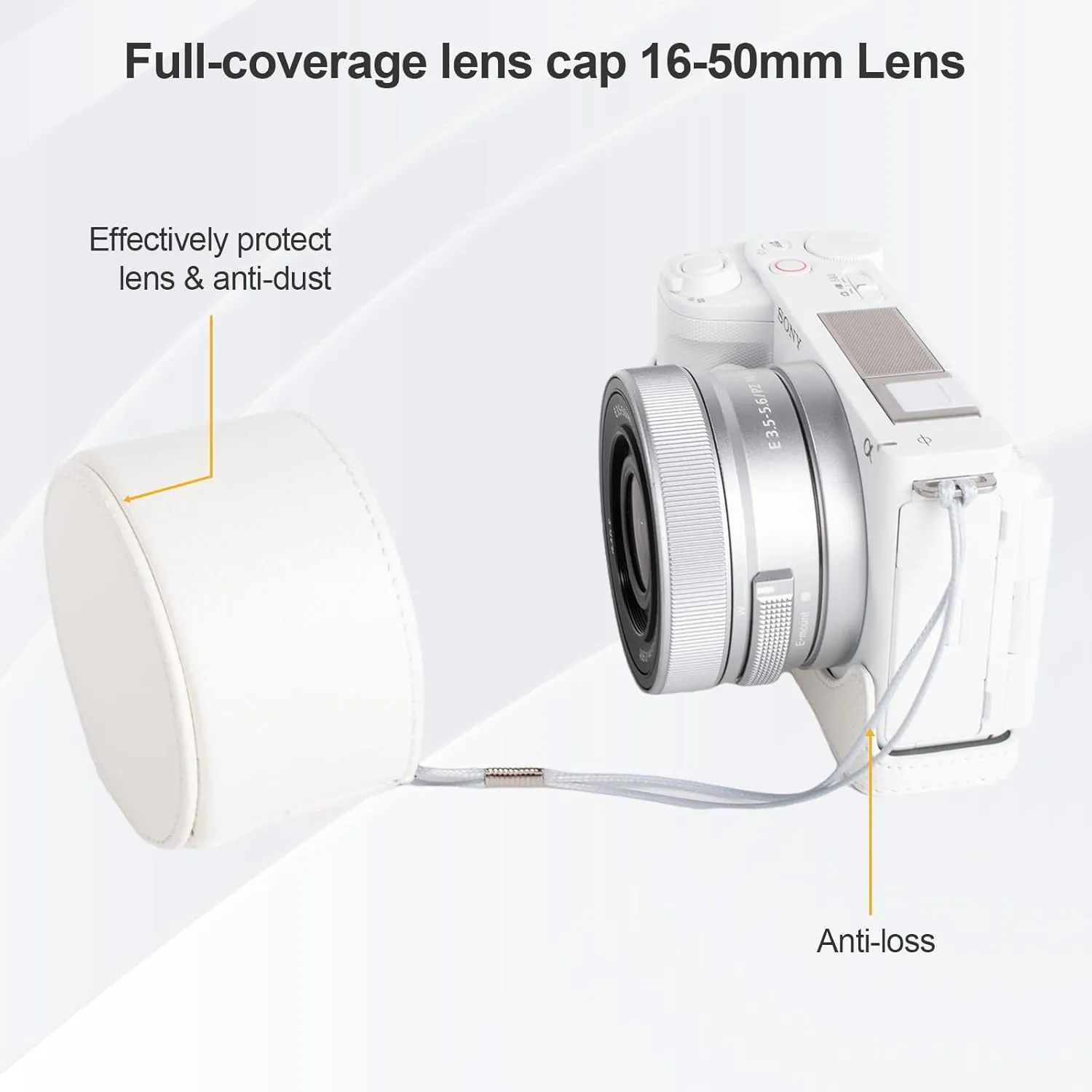 Protective Camera Case Kit for Sony ZV-E10 II Mirrorless Camera,For Sony ZVE10II Half Case ZV-E10II Camera Cover With 16-50MM Front Lens Cap With Shoulder Strap-WHITE
