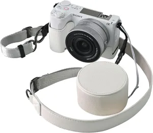 Protective Camera Case Kit for Sony ZV-E10 II Mirrorless Camera,For Sony ZVE10II Half Case ZV-E10II Camera Cover With 16-50MM Front Lens Cap With Shoulder Strap-WHITE