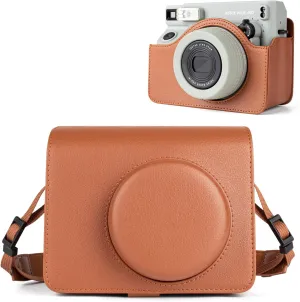 Protective Leather Case Compatible with Fujifilm Instax Wide 400 Instant Camera, for Instax WIDE 400 Camera Case with Shoulder Strap - Brown